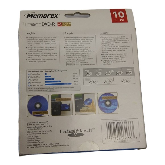 Memorex DVD-R Recordable Discs 10 Pack Labelflash 4.7 GB 120 Minutes 16X - Picture 2 of 2